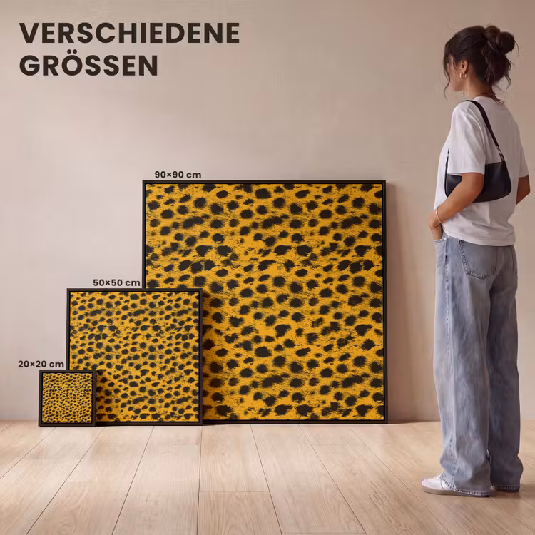 Vlekken - Oranje - Luipaard Canvas met baklijst klein 1124 -comparison_formatenoverzicht_DE