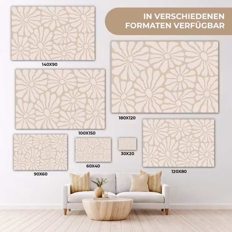 Bloemen - Print - Beige - Bruin - Minimalistisch canvas 2cm klein -Xsfeer8_DE