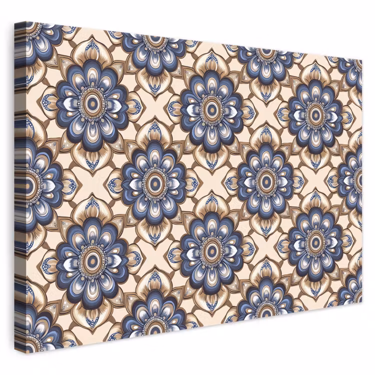 Floraal - Ornament - Blauw canvas 2cm klein 34 -3d