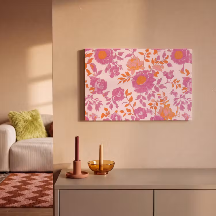 Bloemenpatroon - Roze - Oranje - Bloemen canvas 2cm klein -sfeer1