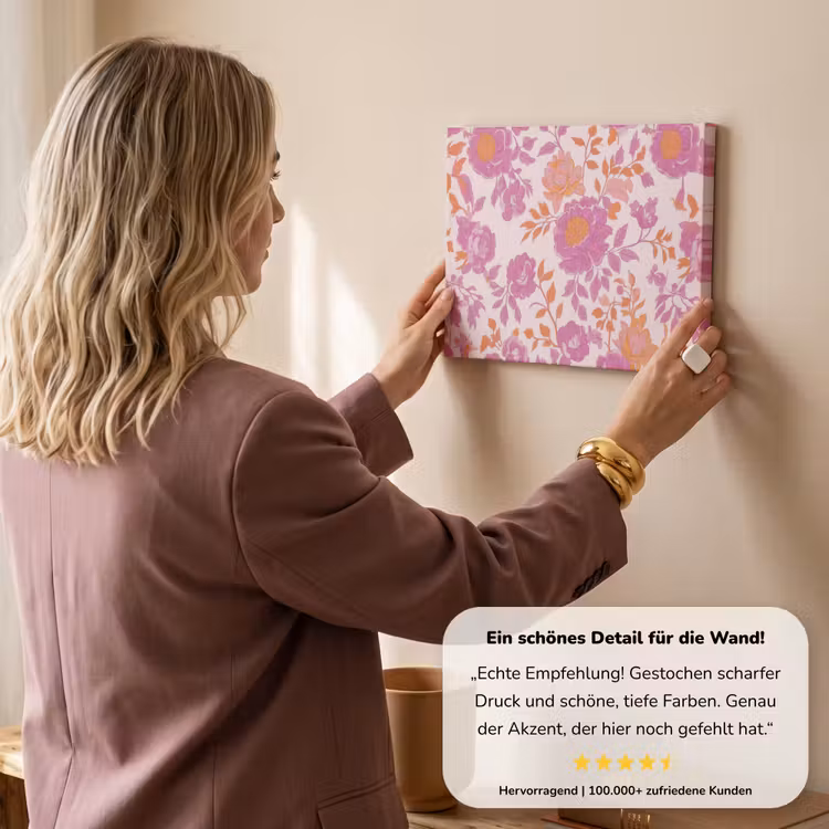 Bloemenpatroon - Roze - Oranje - Bloemen canvas 2cm klein -sfeer3