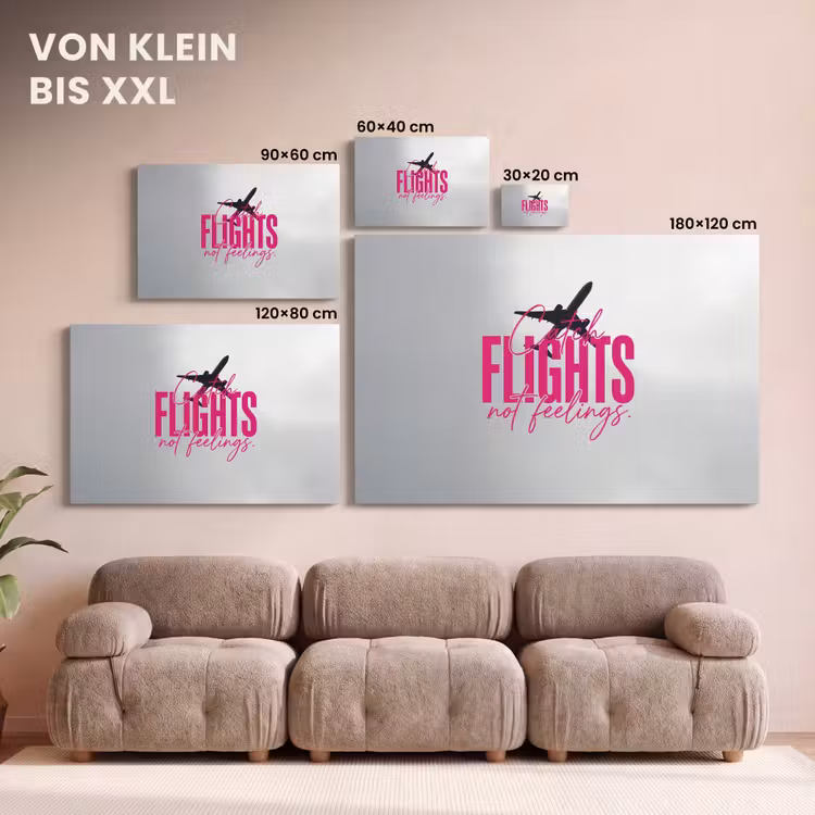 Catch flights not feelings - Vliegtuig - Roze canvas 2cm klein -Xsfeer8_DE