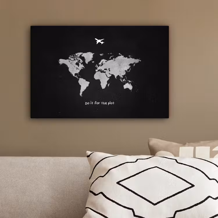 Vliegtuig - Quote - Wereldkaart canvas 2cm klein -sfeer3
