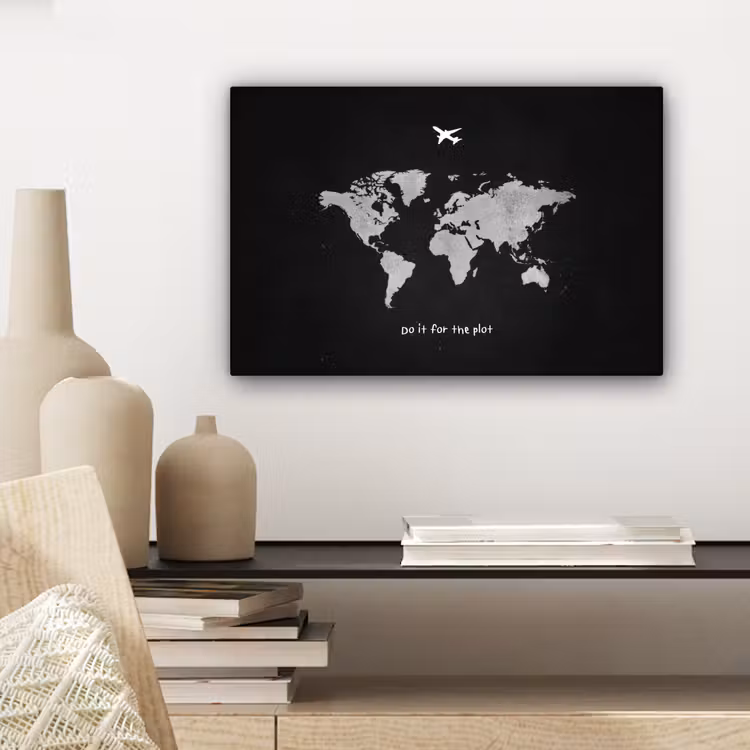 Vliegtuig - Quote - Wereldkaart canvas 2cm klein -sfeer6