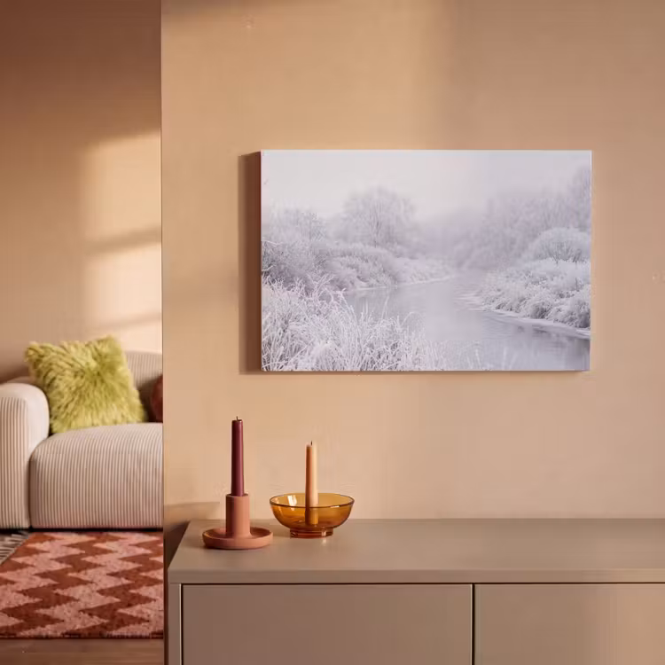 Rivier - Sneeuw - Bos - Winter - Schilderachtig canvas 2cm klein -sfeer1