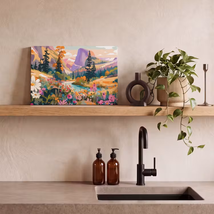 Rivier - Vallei vol bloemen - Levendig canvas 2cm klein -sfeer6