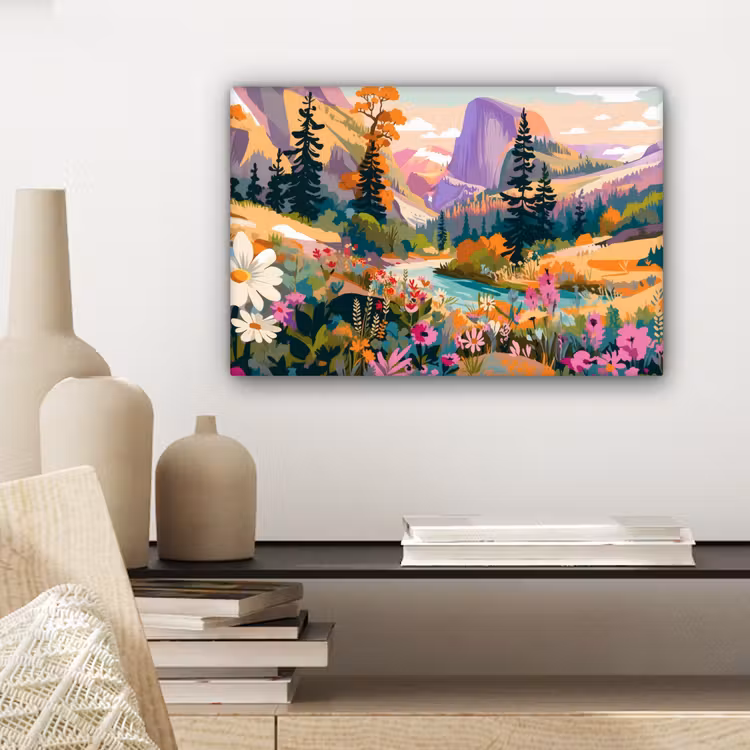 Rivier - Vallei vol bloemen - Levendig canvas 2cm klein -closeup_print_DE