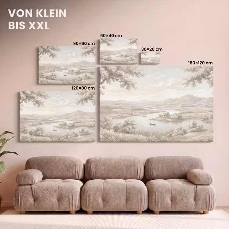 Rivierlandschap - Bergen - Natuur - Vintage - Beige canvas 2cm klein -Xsfeer8_DE