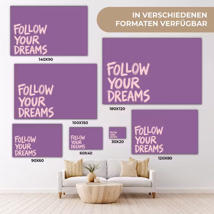 Follow your dreams - Paars - Penseeltextuur canvas 2cm klein -Xsfeer8_DE