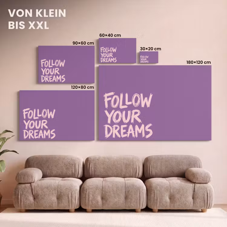 Follow your dreams - Paars - Penseeltextuur canvas 2cm klein -Xsfeer8_DE