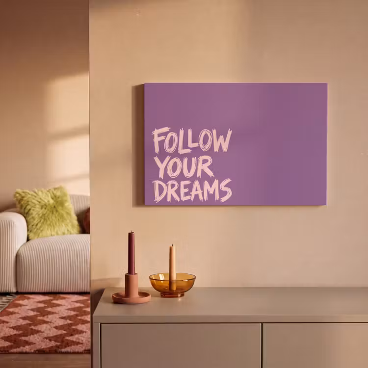 Follow your dreams - Paars - Penseeltextuur canvas 2cm klein -sfeer1