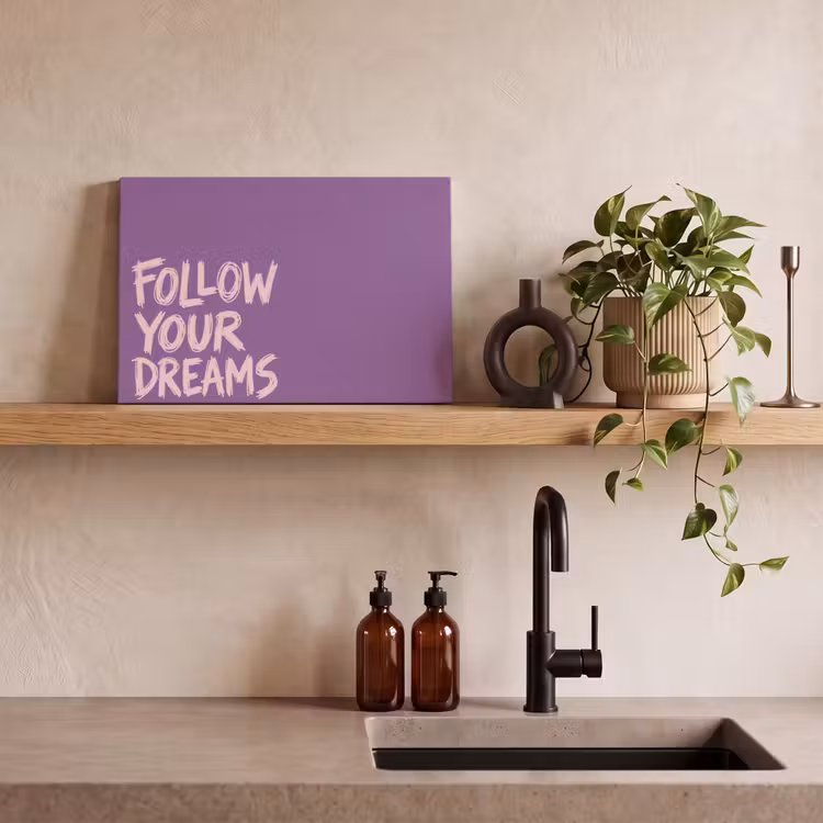 Follow your dreams - Paars - Penseeltextuur canvas 2cm klein -sfeer3