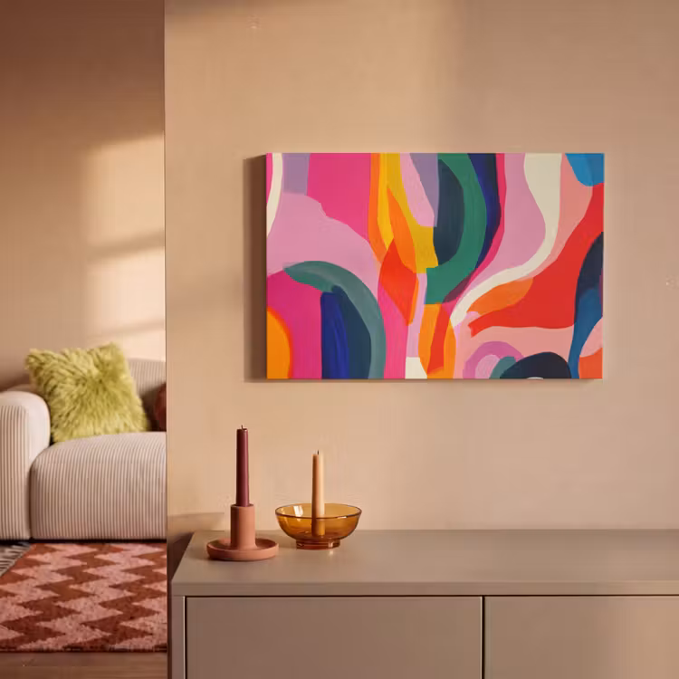 Vormen - Golvend - Abstract - Felroze canvas 2cm klein -sfeer1