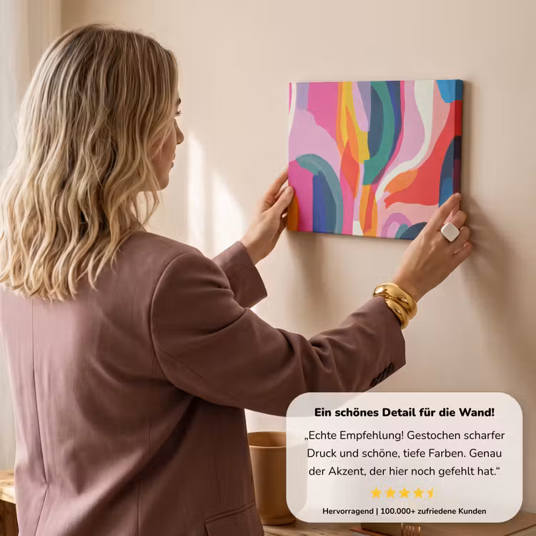 Vormen - Golvend - Abstract - Felroze canvas 2cm klein -sfeer3