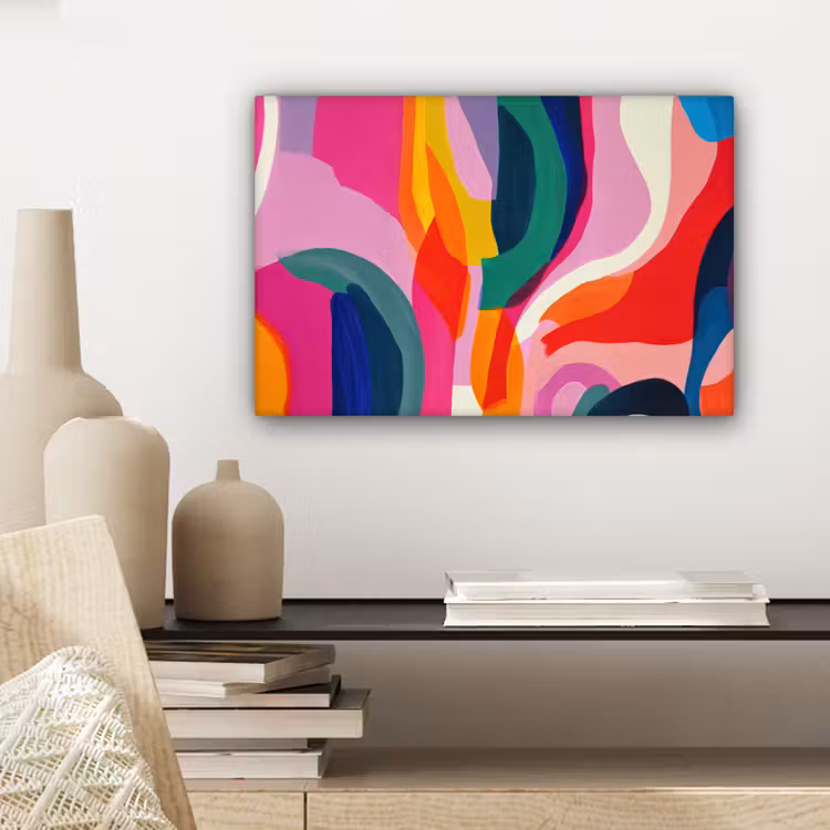 Vormen - Golvend - Abstract - Felroze canvas 2cm klein -sfeer6