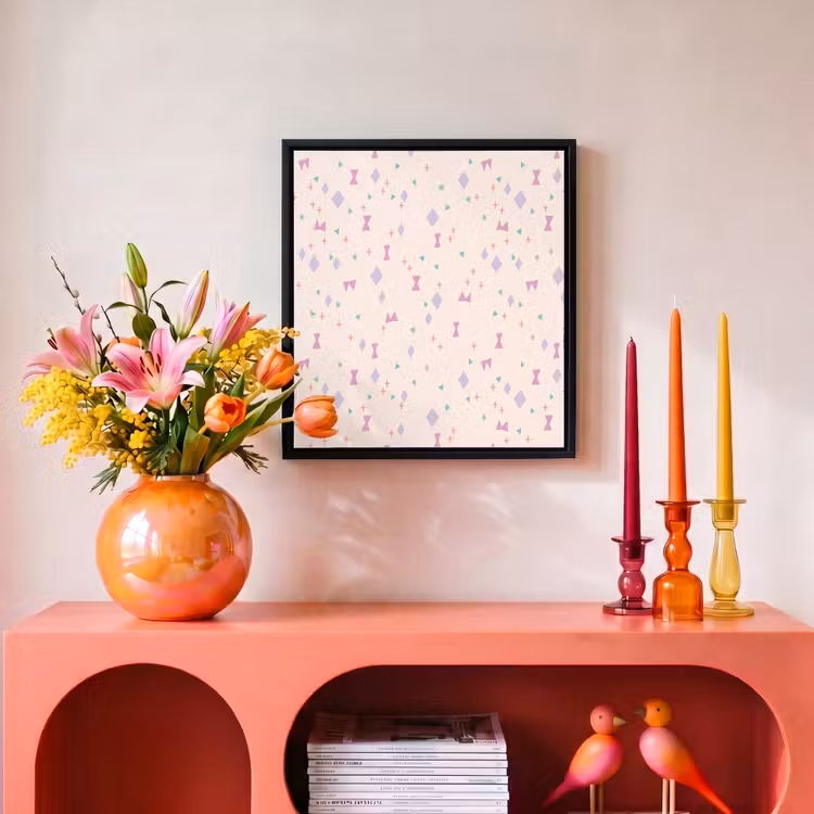 Vormen - Zalmroze - Patroon Canvas met baklijst klein 1124 -atmosphere_sfeer3_global