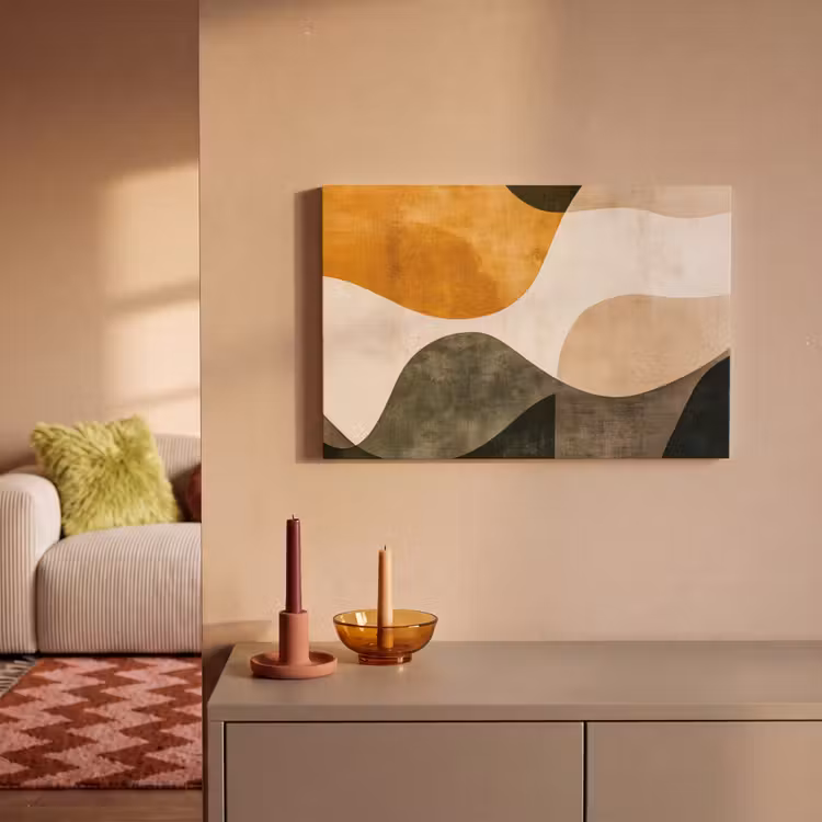 Vormen - Okergeel - Abstract canvas 2cm klein -sfeer1