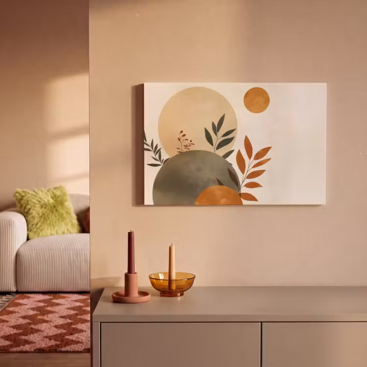 Vormen - Rond - Bladeren - Beige canvas 2cm klein -sfeer1