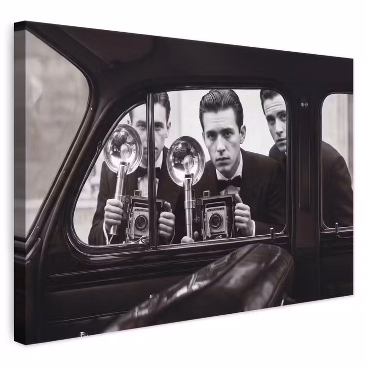 Fotograaf - Camera - Vintage - Journalistiek - Zwart-wit canvas 2cm klein -3d