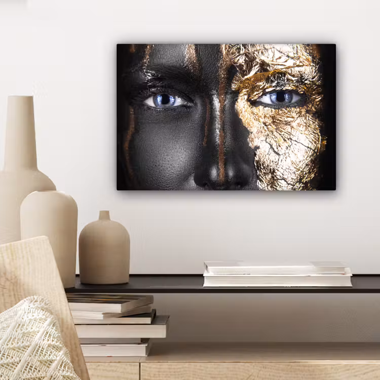 Vrouw - Bladgoud - Zwart - Goud - Luxe canvas 2cm klein -sfeer6