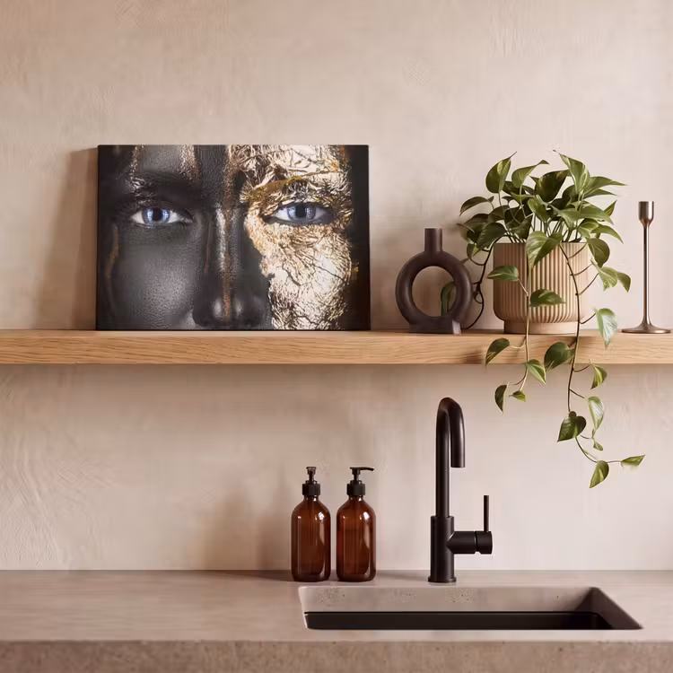 Vrouw - Bladgoud - Zwart - Goud - Luxe canvas 2cm klein -sfeer3