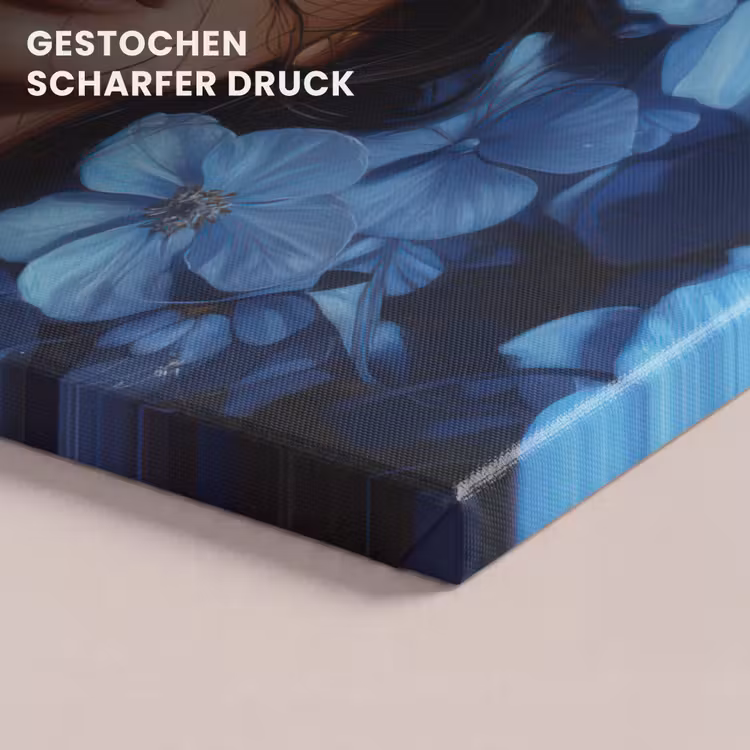 Vrouw - Blauw - Bloemen - Vlinders - Natuur canvas 2cm klein -closeup_print_DE