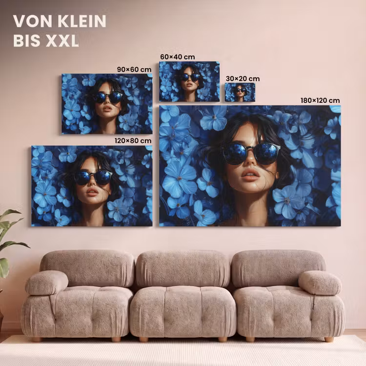 Vrouw - Blauw - Bloemen - Vlinders - Natuur canvas 2cm klein -Xsfeer8_DE