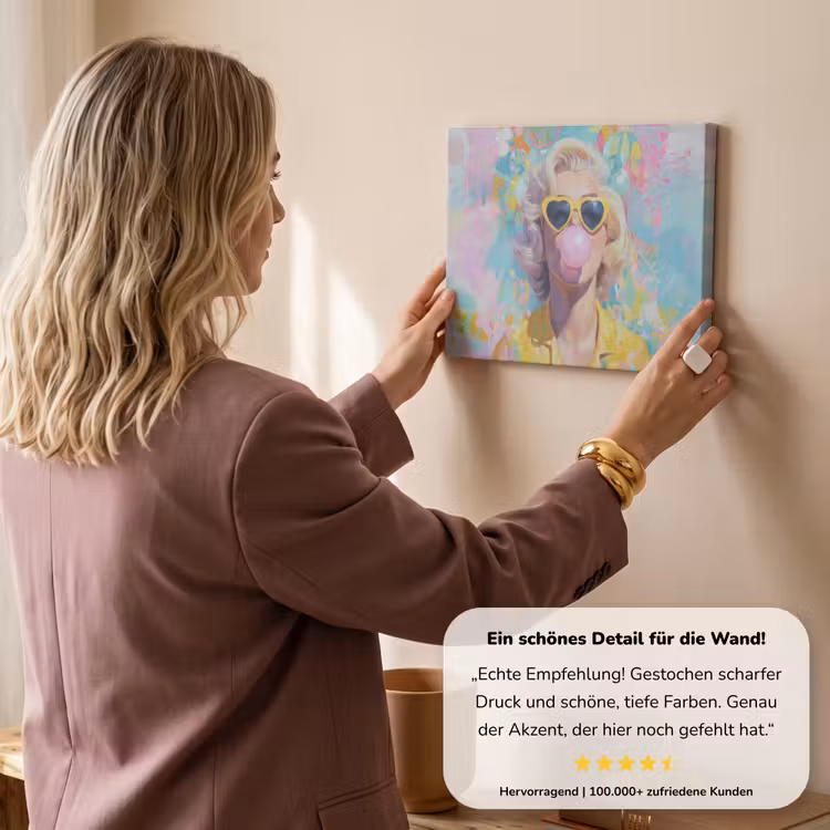 Vrouw - Blond - Roze kauwgom - Kleurrijk - Pastel canvas 2cm klein -Xsfeer7_DE