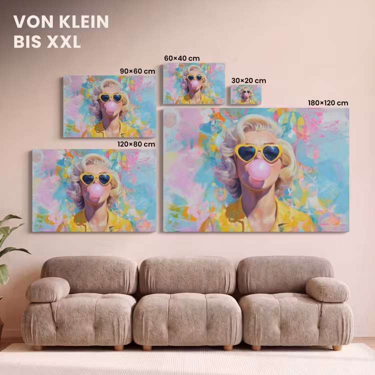 Vrouw - Blond - Roze kauwgom - Kleurrijk - Pastel canvas 2cm klein -Xsfeer8_DE