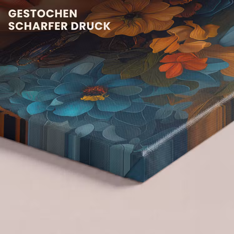 Vrouw - Bloemen - Oranje - Blauw - Modern canvas 2cm klein -uniquesellingpoint_afwerking-onlywow_DE