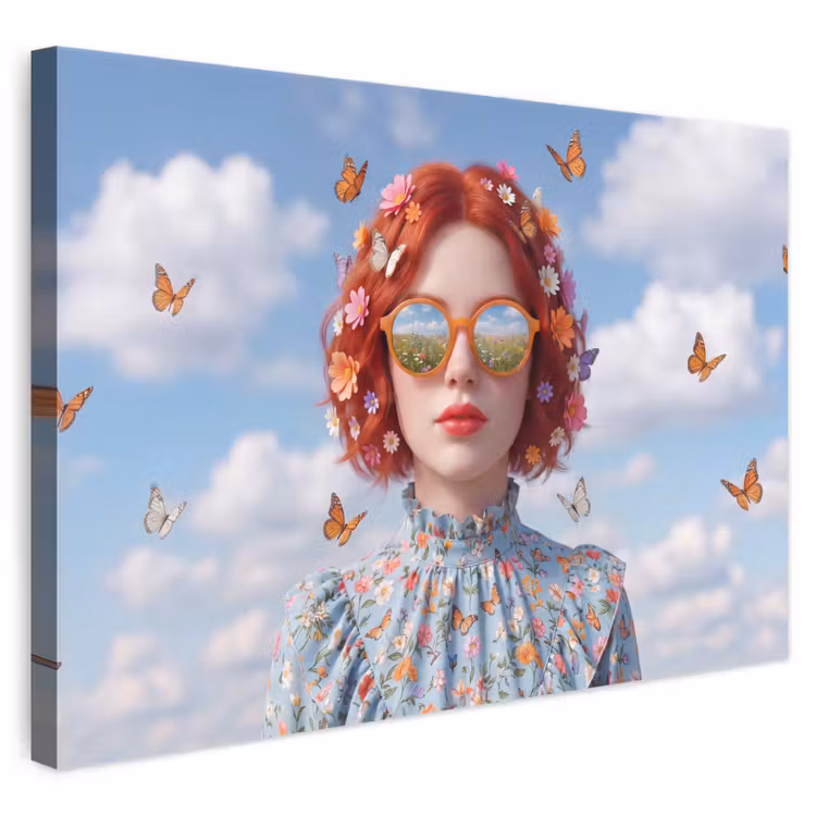 Vrouw - Bloemen - Zomer - Portret - Kleurrijk canvas 2cm klein -3d
