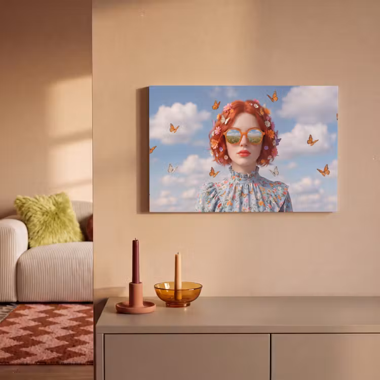 Vrouw - Bloemen - Zomer - Portret - Kleurrijk canvas 2cm klein -sfeer1