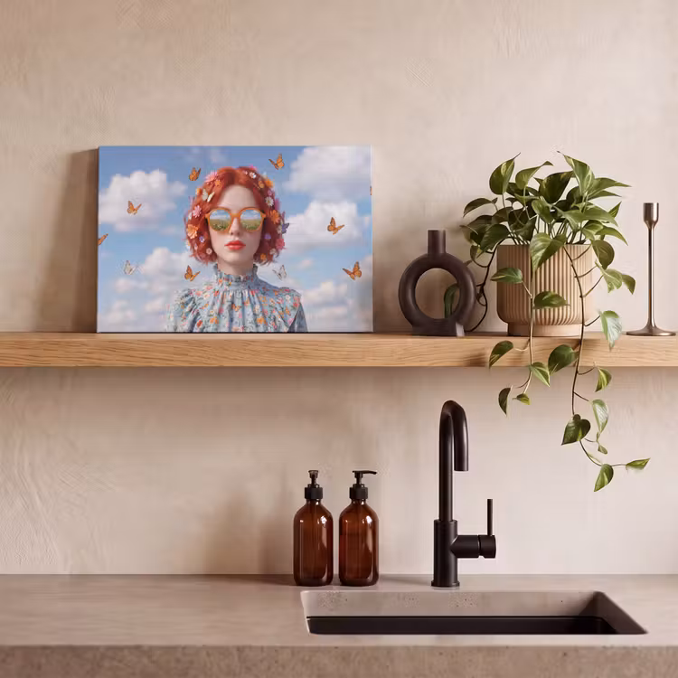 Vrouw - Bloemen - Zomer - Portret - Kleurrijk canvas 2cm klein -sfeer3