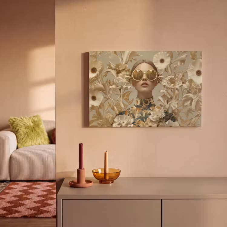 Vrouw - Bloemen - Zonnebril - Wit canvas 2cm klein -sfeer1