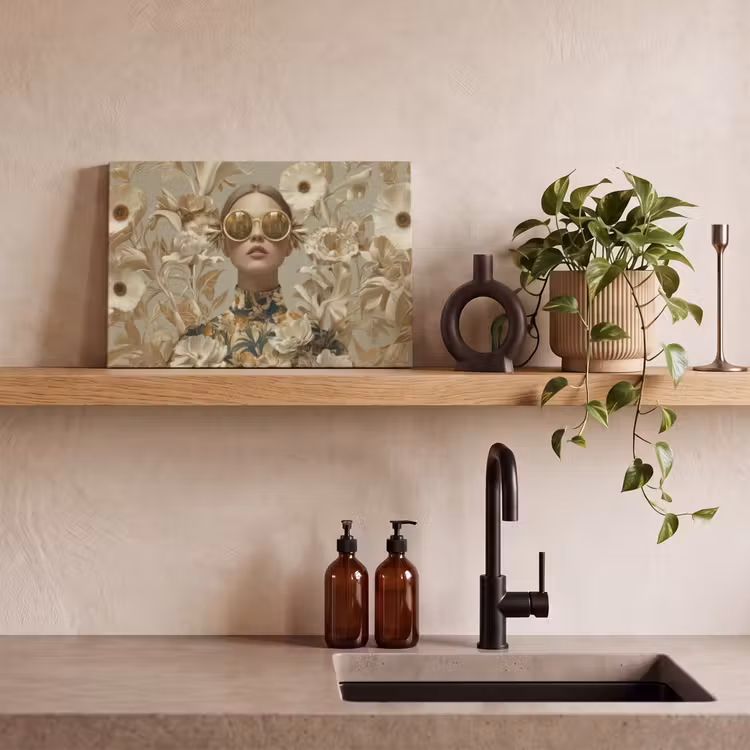 Vrouw - Bloemen - Zonnebril - Wit canvas 2cm klein -sfeer3