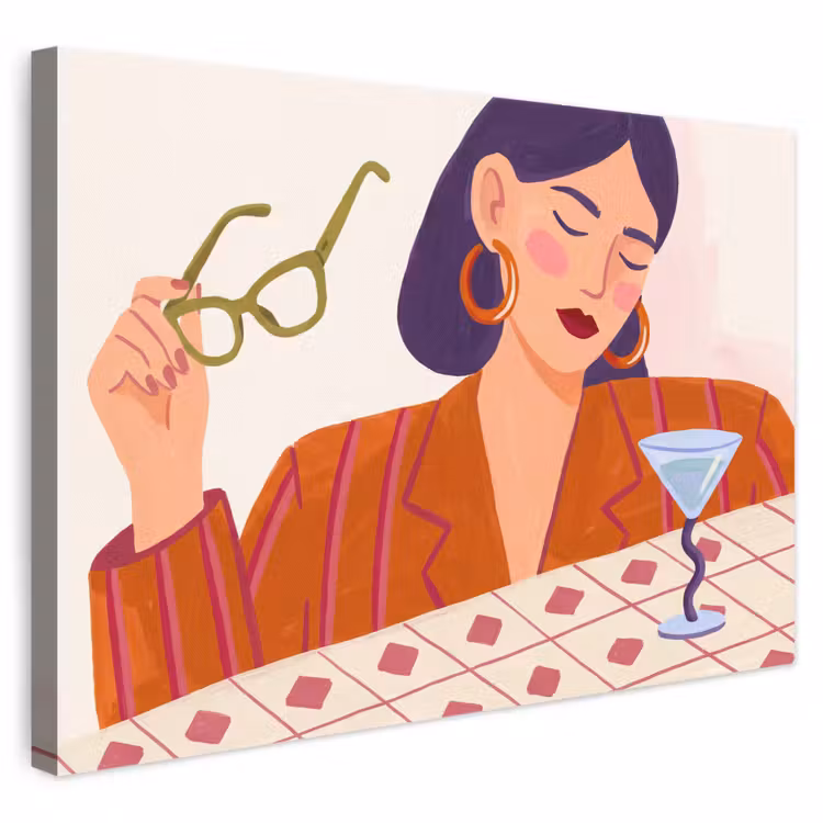 Vrouw - Bril - Cocktail - Illustratie - Modern canvas 2cm klein -3d