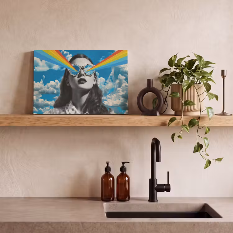Vrouw - Bril - Regenboog - Wolken canvas 2cm klein -sfeer3