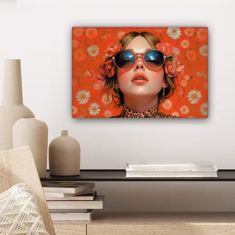 Vrouw - Kleurrijk - Dierenprint - Bloemen canvas 2cm klein -sfeer6