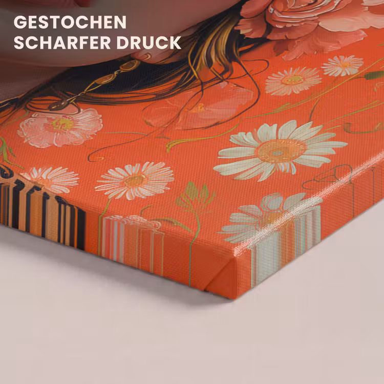 Vrouw - Kleurrijk - Dierenprint - Bloemen canvas 2cm klein -closeup_print_DE