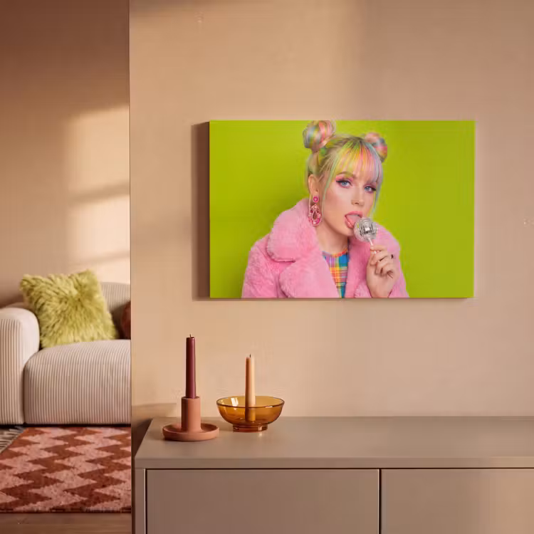 Vrouw - Kleurrijk haar - Pop art - Modern - Levendig canvas 2cm klein -sfeer1