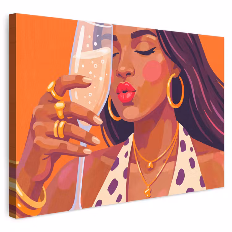 Vrouw - Champagne - Feest - Modern - Oranje canvas 2cm klein -3d
