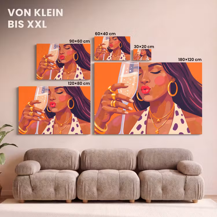 Vrouw - Champagne - Feest - Modern - Oranje canvas 2cm klein -Xsfeer8_DE