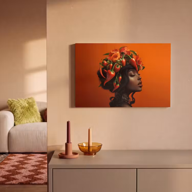 Vrouw - Chilipepers - Pepers - Bloemen canvas 2cm klein -sfeer1