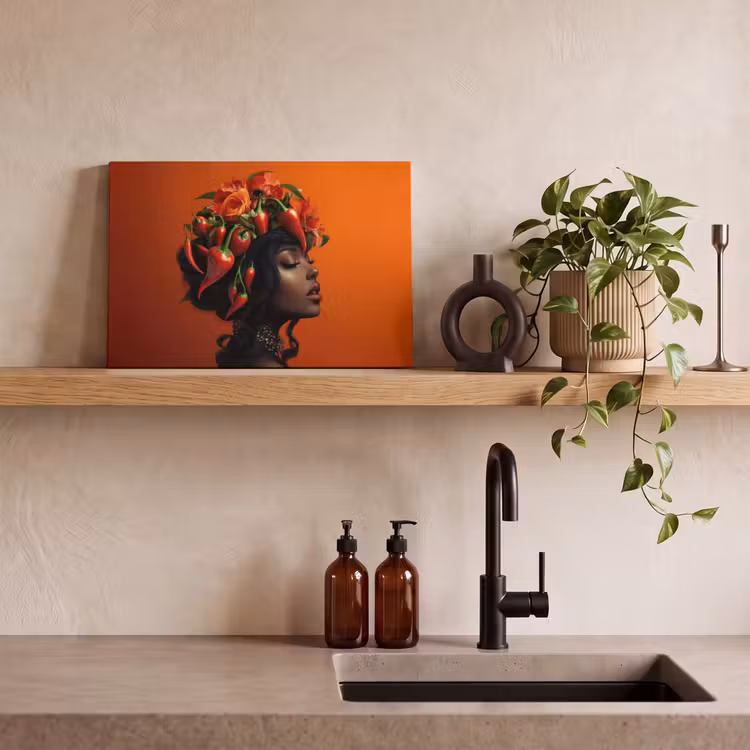 Vrouw - Chilipepers - Pepers - Bloemen canvas 2cm klein -sfeer6