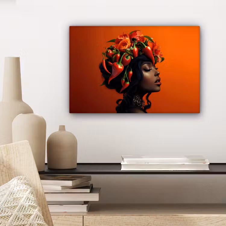 Vrouw - Chilipepers - Pepers - Bloemen canvas 2cm klein -closeup_print_DE