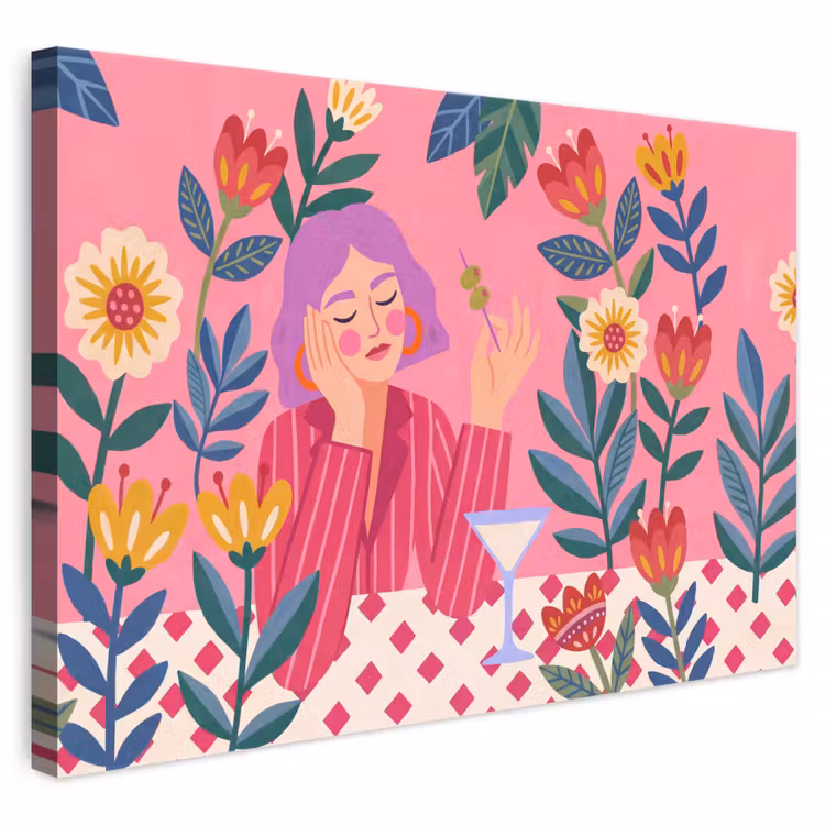 Vrouw - Cocktail - Bloemen - Modern - Roze canvas 2cm klein -3d