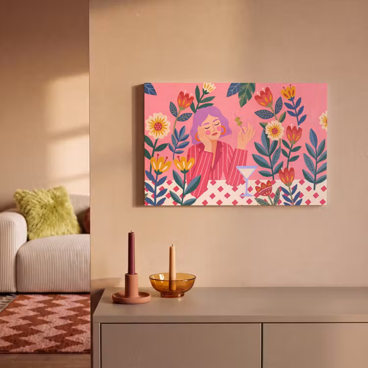 Vrouw - Cocktail - Bloemen - Modern - Roze canvas 2cm klein -sfeer1