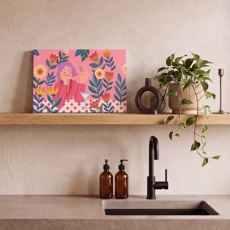 Vrouw - Cocktail - Bloemen - Modern - Roze canvas 2cm klein -sfeer3
