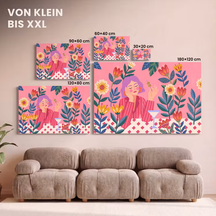 Vrouw - Cocktail - Bloemen - Modern - Roze canvas 2cm klein -Xsfeer8_DE