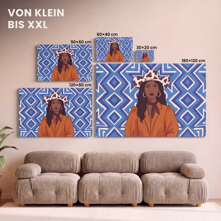 Vrouw - Cowboyhoed - Portret - Modern - Blauw canvas 2cm klein -Xsfeer8_DE